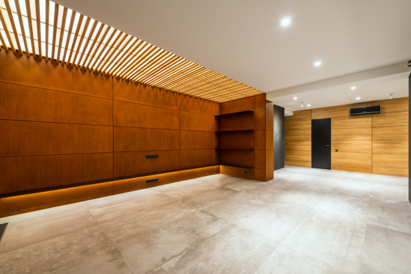 Large-format tiled floor in a contemporary interior