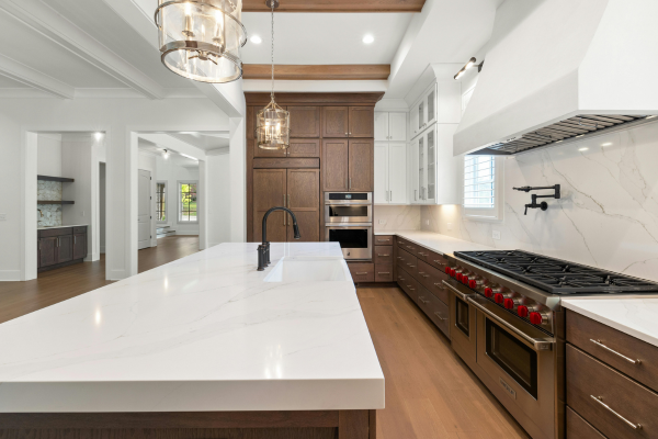 Bright kitchen with a tiled splashback